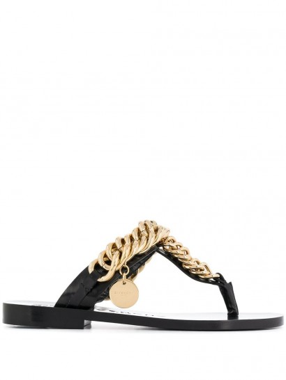 GIVENCHY chain-detail sandals in black leather / luxe summer flats