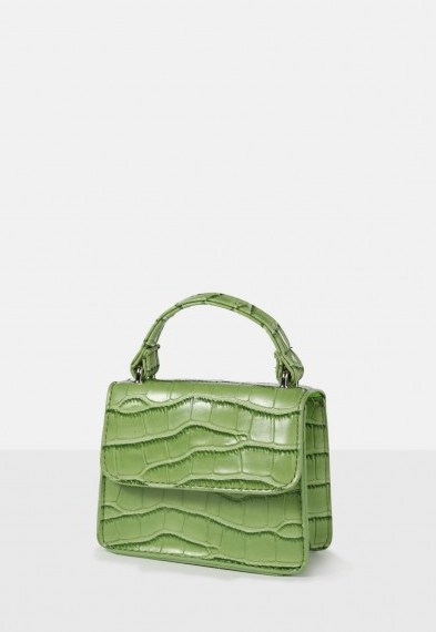 MISSGUIDED green faux leather croc mini bag – chic little handbag - flipped