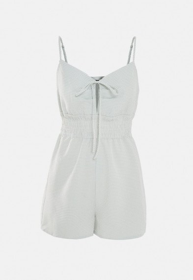 MISSGUIDED green gingham cami tie front playsuit – summer playsuits - flipped