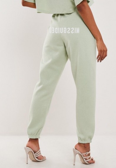 green missguided joggers – logo branded jogging bottoms - flipped