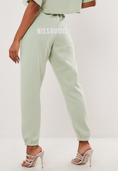 green missguided joggers – logo branded jogging bottoms