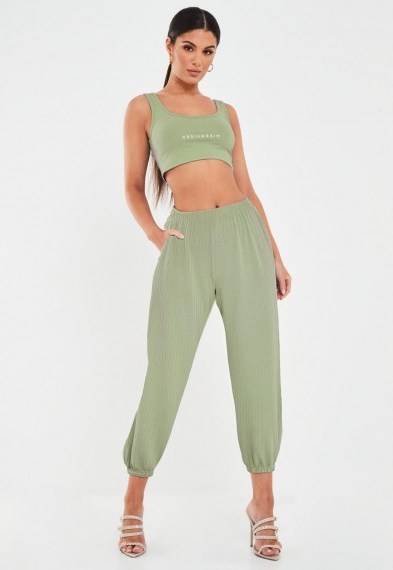 MISSGUIDED green oversized ribbed joggers - flipped