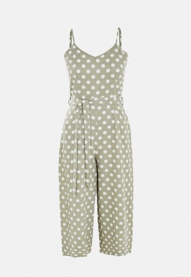 MISSGUIDED green polka dot cami jumpsuit – strappy summer jumpsuits - flipped