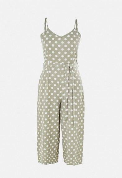 MISSGUIDED green polka dot cami jumpsuit – strappy summer jumpsuits