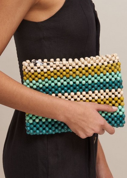 WHISTLES SAFAH STRIPED BEADED CLUTCH GREEN - flipped