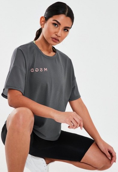 MISSGUIDED grey msgd airtex oversized gym t shirt / sport tee - flipped