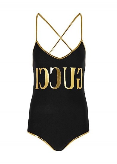 GUCCI Black logo-print swimsuit ~ designer swimwear - flipped
