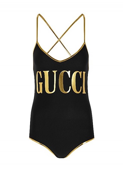 GUCCI Black logo-print swimsuit ~ designer swimwear