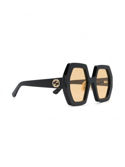 GUCCI EYEWEAR black oversized heptagon-frame sunglasses - flipped