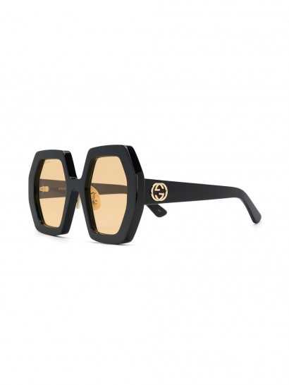 GUCCI EYEWEAR black oversized heptagon-frame sunglasses
