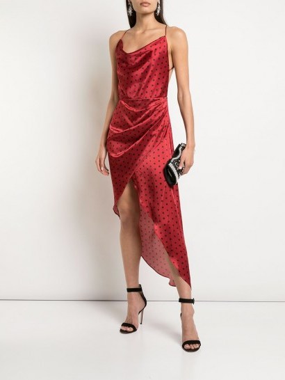 HANEY Holly asymmetric slip dress in red | draped cami dresses - flipped