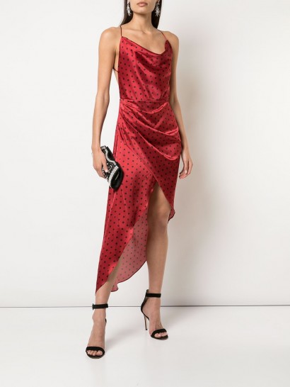 HANEY Holly asymmetric slip dress in red | draped cami dresses