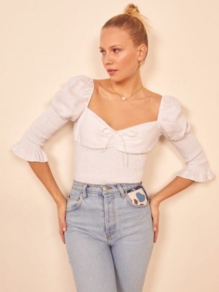 REFORMATION Haven Top White ~ smocked summer tops