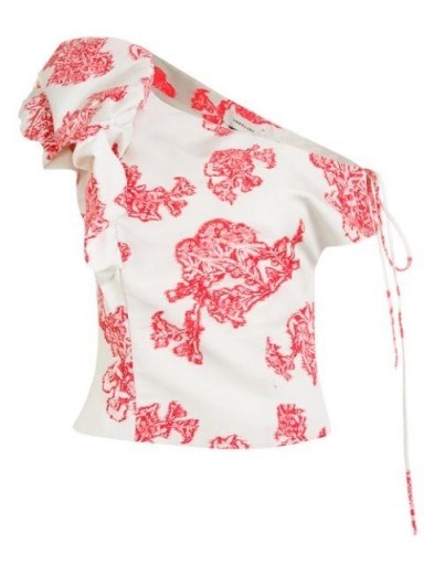 HELLESSY one-shoulder jacquard top in ecru/watermelon red - flipped