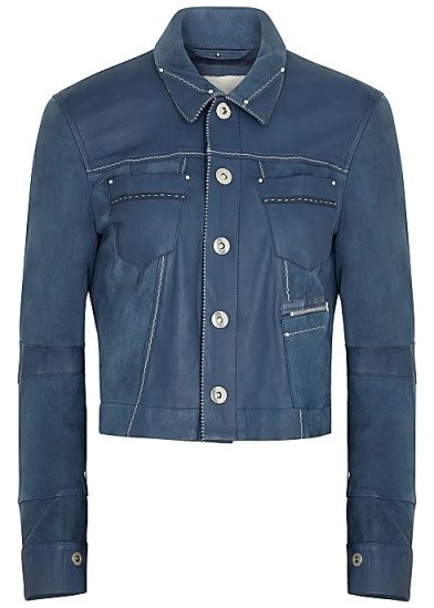 HIGH Covert blue leather and suede jacket ~ luxe trucker - flipped