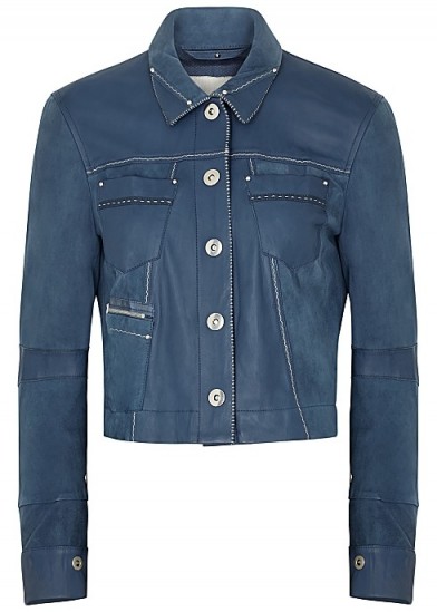 HIGH Covert blue leather and suede jacket ~ luxe trucker