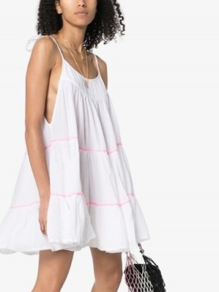 Honorine Peri Stripe Cotton Mini Dress White | shoulder-tie sundress