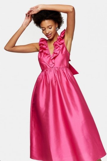 TOPSHOP Hot Pink Taffeta Bow Back Dress - flipped