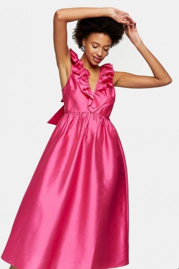 TOPSHOP Hot Pink Taffeta Bow Back Dress