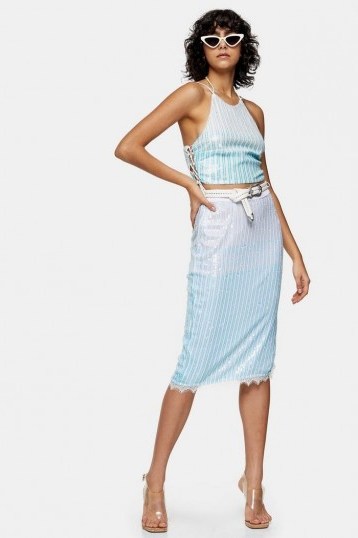 TOPSHOP IDOL Mint Ombre Sequin Skirt / side slit skirts - flipped