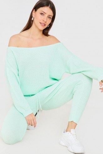JAC JOSSA MINT KNITTED WIDE NECK LOUNGE CO ORD TOP - flipped