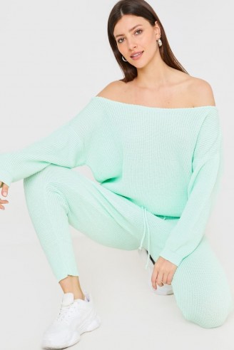 JAC JOSSA MINT KNITTED WIDE NECK LOUNGE CO ORD TOP