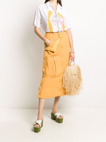 JACQUEMUS button-up midi skirt | orange pocket detail skirts - flipped