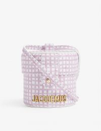 JACQUEMUS Le Vanity mini leather cross-body bag pink checked – cylindrical crossbody bags