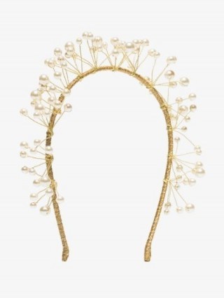 Jennifer Behr Gold Tone Primavera Pearl Headband / headbands for mermaids / mermaid hair accessory - flipped