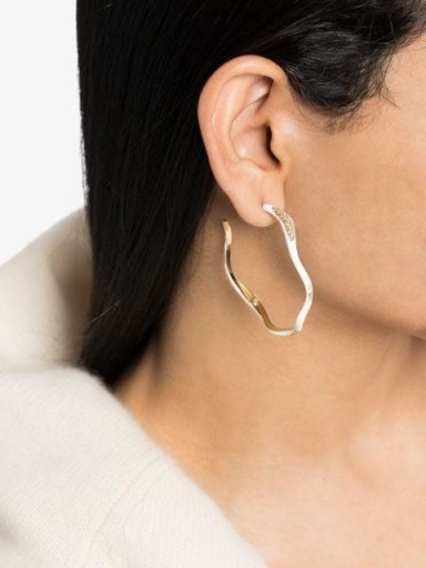 JOANNA LAURA CONSTANTINE Feminine Waves gold-plated hoop earrings | wavy crystal hoops - flipped