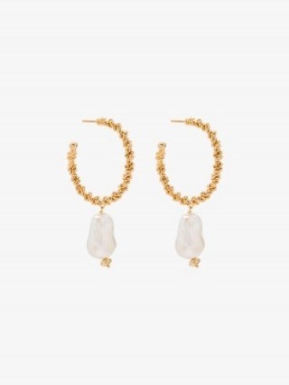Joanna Laura Constantine Gold-Plated Twist Wire Pearl Hoop Earrings / large baroque pearls - flipped