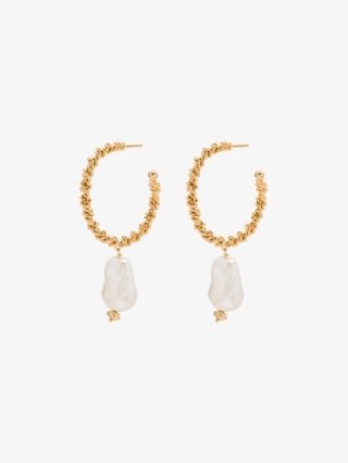 Joanna Laura Constantine Gold-Plated Twist Wire Pearl Hoop Earrings / large baroque pearls