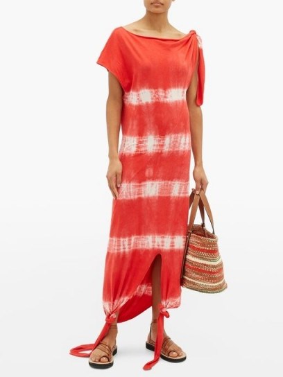 LOEWE PAULA’S IBIZA Red knotted tie-dye dress / poolside dresses / cover-up - flipped
