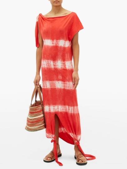 LOEWE PAULA’S IBIZA Red knotted tie-dye dress / poolside dresses / cover-up