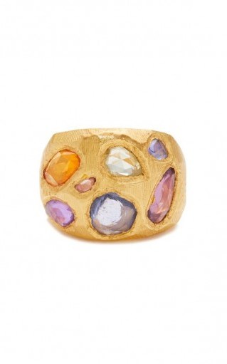 Page Sargisson 18KT Gold Rainbow Sapphire Cocktail Ring / chunky gemstone rings - flipped
