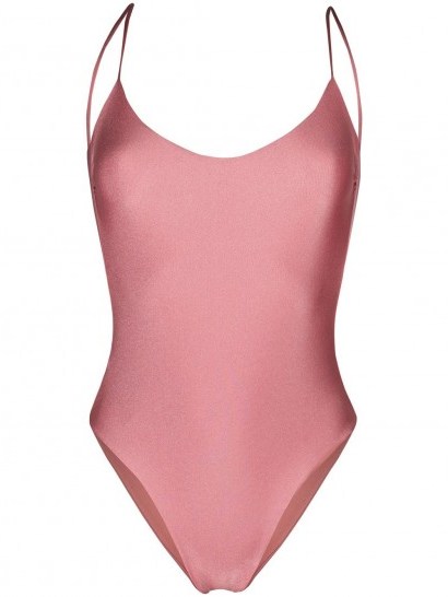 LA REVECHE metallic-sheen v-neck one-piece ~ pink onepiece - flipped