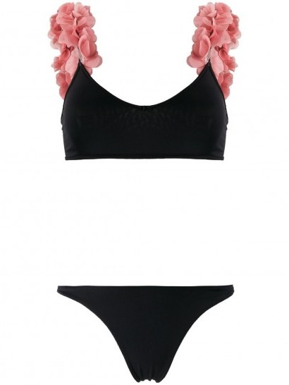 LA REVECHE petal ruffle bikini in black and pink - flipped