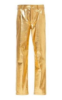 Area Lamé Straight-Leg Pants in Gold