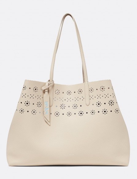 DRAPER JAMES Laser Cut Reverisible Tote in Putty - flipped