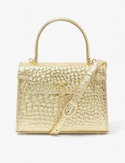 LAUNER Judi croc-embossed leather top handle bag in wendy lamé gold ~ glamorous handbags ~ instant glamour - flipped