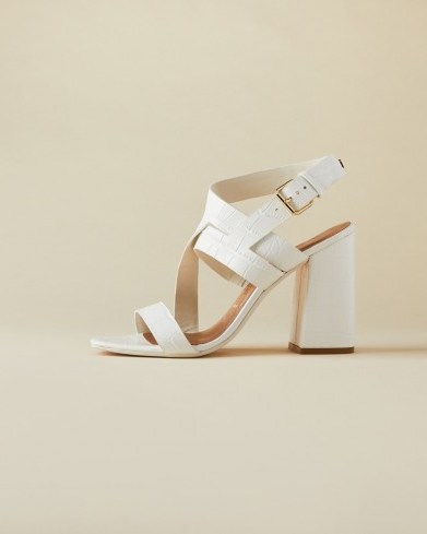 TED BAKER KASERAA Leather croc effect block heel sandals / white strappy chunky heel sandal - flipped