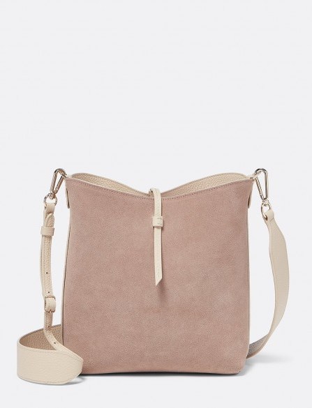 DRAPER JAMES Leather Reversible Bucket Bag in Putty - flipped