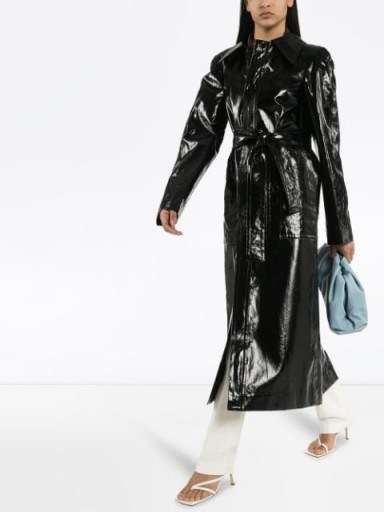 LEMAIRE belted coated trench coat in black | high shine coats - flipped