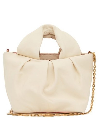 STAUD Lera chain-strap cream-leather top handle bag ~ small luxurious tote - flipped