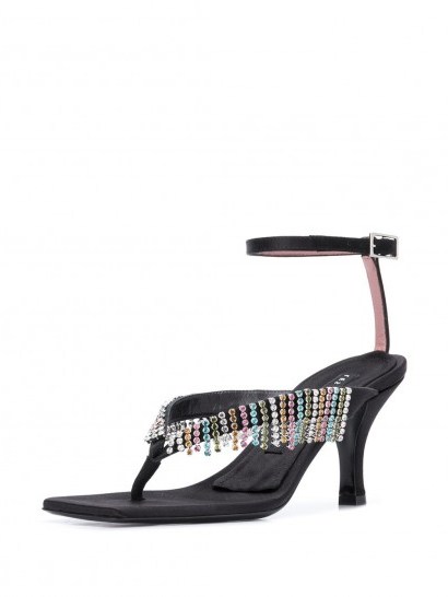 LES PETITS JOUEURS Ardith embellished sandals in black leather - flipped