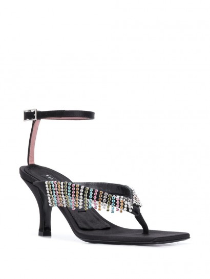 LES PETITS JOUEURS Ardith embellished sandals in black leather