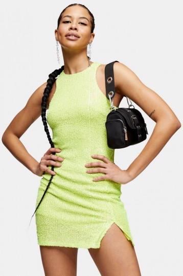 TOPSHOP Lime Green Racer Sequin Mini Dress