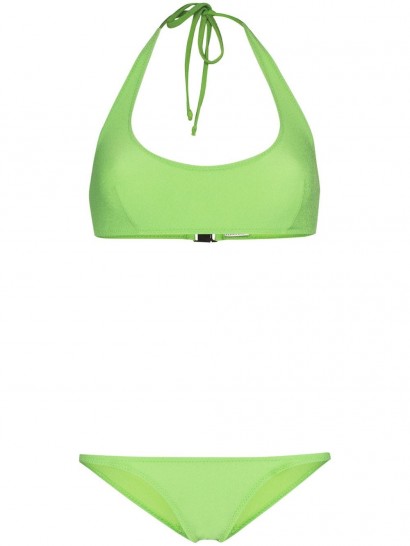 LISA MARIE FERNANDEZ Amber green crêpe halter bikini