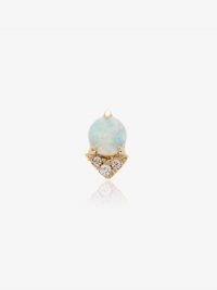 Lizzie Mandler Fine Jewelry 18K Yellow Gold Opal Diamond Earring / small single luxe stud