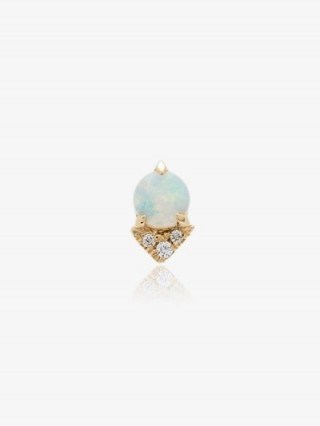 Lizzie Mandler Fine Jewelry 18K Yellow Gold Opal Diamond Earring / small single luxe stud - flipped